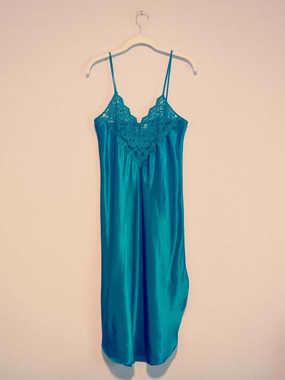 VINTAGE INNER MOST Lace-Trim Teal Slip Women's Size Small